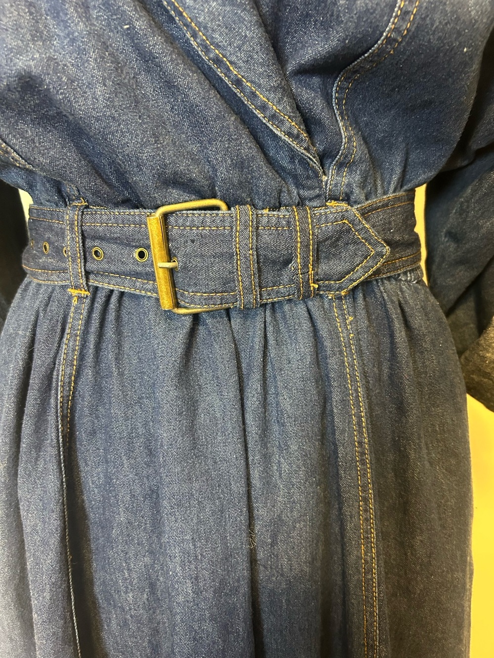 Vintage Together Dark Wash Denim Maxi Dress Beaded Collar Size 12 - Picture 4 of 7
